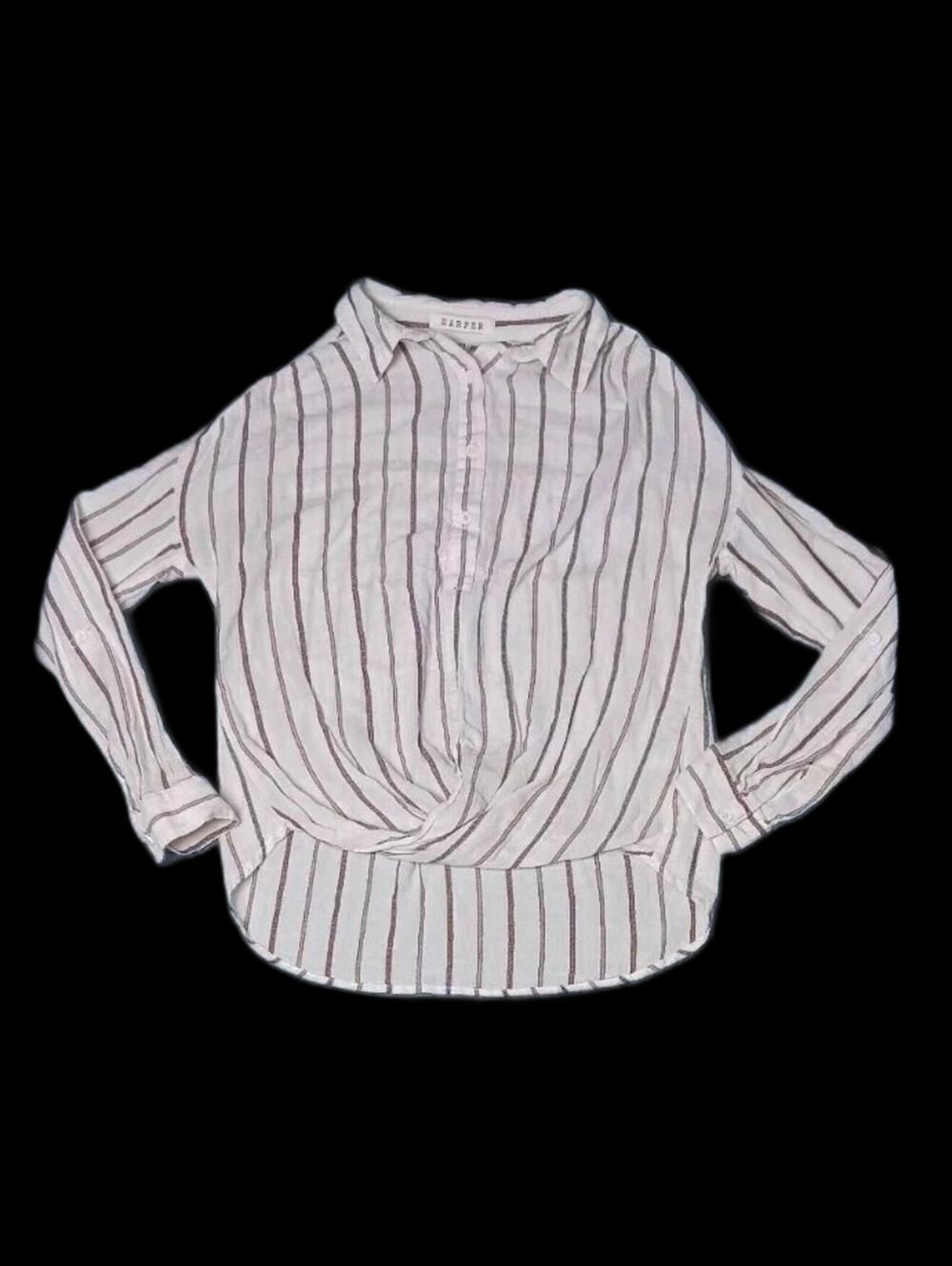Harper Long Sleeve Partial Button Up Womens Size XXS White Stripesnknot Front...